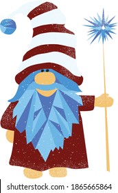 Gnome with a Caroling Star and Crystal Beard in Snow Vector Illustration
