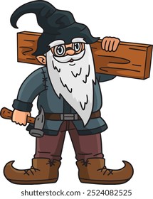 Cartoon Gnome Carpenter Clipart Colorido 