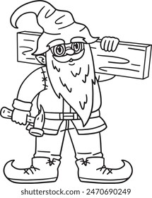 Gnome Carpenter Isolated Coloring Page for Kids