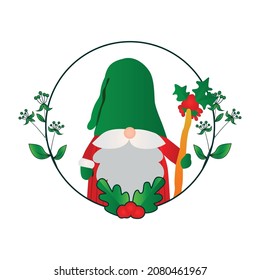 Gnome character in christmas floral frame 03