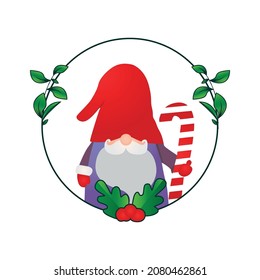 Gnome character in christmas floral frame 02