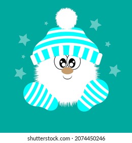 Gnome character Cute gnome with blue socks and hat postcard decoration print on textiles christmas fairy gnome colorful cartoon Vector illustration