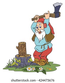 Gnome chopping wood