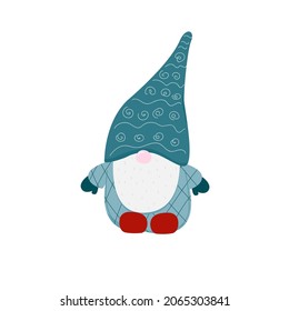 Gnome. Christmas Scandinavian small gnomes in a New Year santa hat. Flat cute cartoon hand drawn characters. Stock vector illustration isolated on white background.