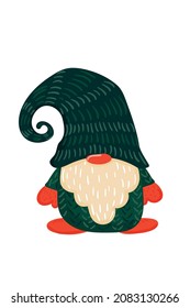 Gnome. Christmas Scandinavian small gnomes in a New Year santa hat. Flat cartoon hand drawn characters. Stock vector illustration isolated on white background.