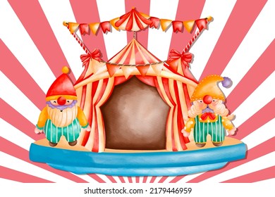 Gnome and Clown Circus. Jugglers entertaining children at birthday parties and carnival shows