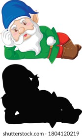 Gnome in color and silhouette in cartoon character on white background illustration