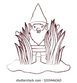 gnome coming out of the bushes in brown blurred silhouette