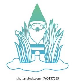 gnome coming out of the bushes in degraded green to blue color contour