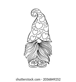 Gnome contour drawing illustration. Print design, hand drawn line art style