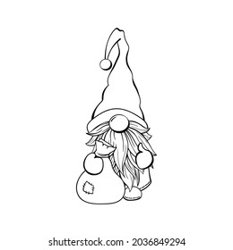 Gnome contour drawing illustration. Print design, hand drawn line art style