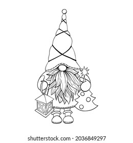 Gnome contour drawing illustration. Print design, hand drawn line art style