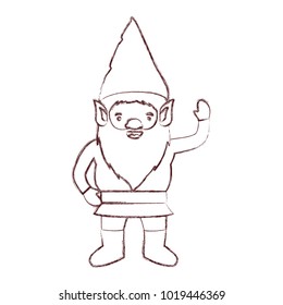 gnome with costume and gesture of greeting in brown blurred silhouette
