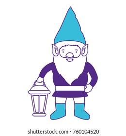 gnome with costume and hand lamp on color sections silhouette