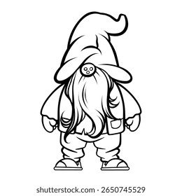 desenho do gnome com linhas pretas em um plano de fundo branco