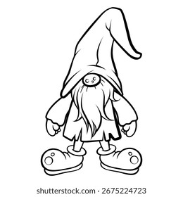 Gnome-Zeichnung mit schwarzen Linien auf weißem Hintergrund