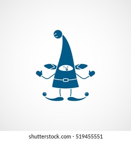 Gnome Dwarf Christmas New Year Blue Flat Icon On White Background