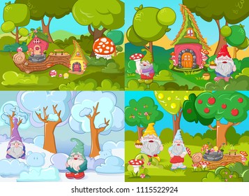 Gnome Zwerg als leprechaun und Gartenelf Feenbanner-Set. Cartoon-Illustration von 3 Gnome Zwerg Leprechaun Gartenelf Banner horizontale Konzepte für Web-Zwerg