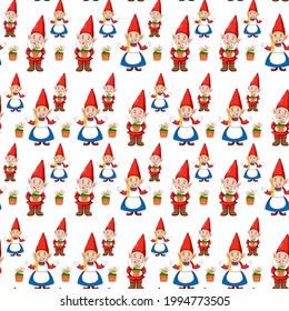 Gnome oder Zwerge nahtloses Muster mit Gartenelementen-Illustration