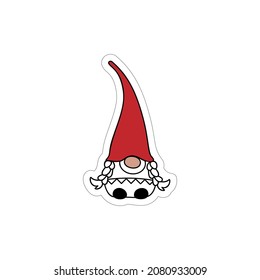 The Gnome family sticker. Scandinavian Nordic Gnomes with christmas red hat. Gnome Family member collection on white. Funny vector illustration for greeting card, t shirt print, mug, web design.