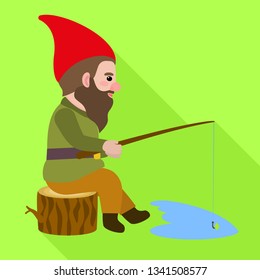 Gnome fishing icon. Flat illustration of gnome fishing vector icon for web design