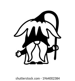 Gnome with flower on white background. Vector illustration.