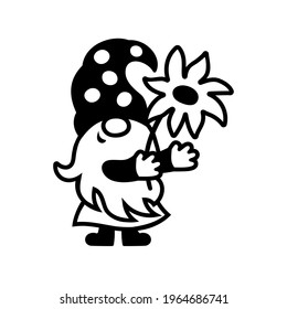Gnome mit Blume auf weißem Hintergrund. Vektorgrafik.