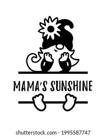 Gnome with flower on white background. Monogram. Vector illustration.