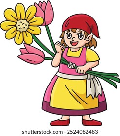 Gnome with Flowers Cartoon Colored Clipart 