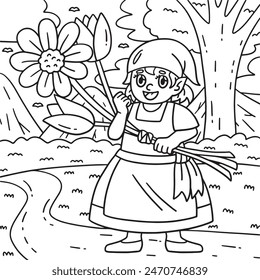 Gnome with Flowers Coloring Page for Kids