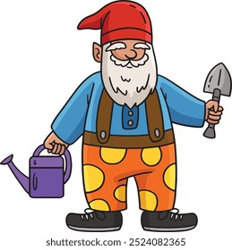 Gnome com ferramentas de jardinagem Cartoon Clipart colorido