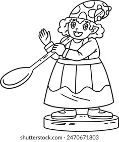 Gnome with a Giant Spoon Isolated Coloring Page 