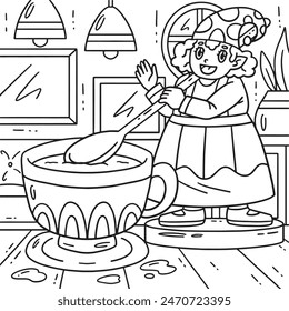 Gnome with a Giant Tea Cup Coloring Page for Kids