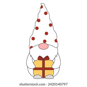 gnome with a gift, Valentine's Day illustration