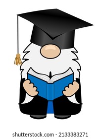 Gnome in graduate cap - Cute smiling happy troll with a book. Cartoon character in Scandinavian style. Congratulation graduates. Good for t-shirt, mug, gift.  svg