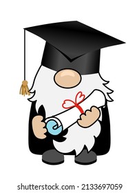 Gnome in graduate cap - Cute smiling happy troll with diploma. Cartoon character in Scandinavian style. Congratulation graduates. Good for t-shirt, mug, gift.  svg