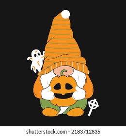 Gnome Halloween Pumpkin Vector T-Shirt