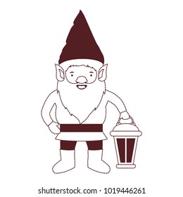 gnome with hand lamp in brown dotted silhouette