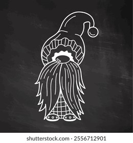 Gnome in hat with long beard on chalkboard in chalk style