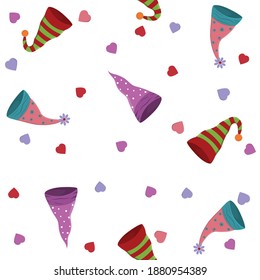Gnome hat pattern, color vector illustration on white background, design, decoration, gift wrapping, postcards