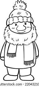 Gnome in hat and scarfvector hand drawn cartoon illustration
