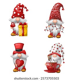 Gnome with a heart. Isolate on a white background. hand drawn vector illustration