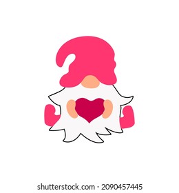 Gnome with heart isolated on white background. Vector illustration.