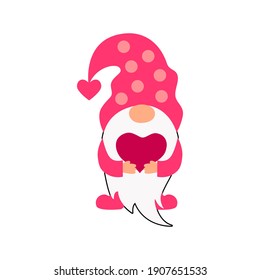 Gnome with heart on white background. Vector illustration.