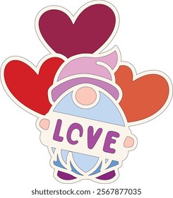 Gnome with hearts and love sign, Valentines day 