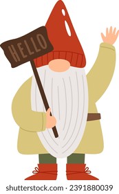 Gnome mit Hallo-Board-Vektorgrafik