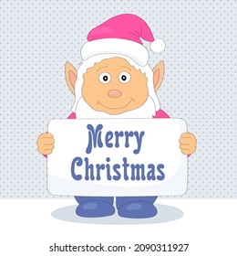 the gnome is holding a Merry Christmas sign in front of him