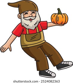 Gnome segurando um desenho animado de abóbora Clipart colorido 