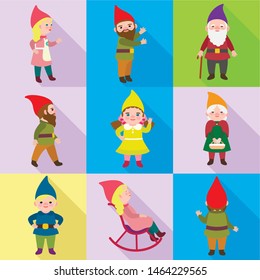 Gnome icon set. Flat set of 9 gnome vector icons for web design isolated on white background