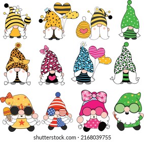 Gnome illustration set with various costumes on a white background
